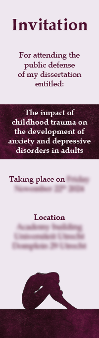 Afbeelding van een ontworpen proefschrift met omschrijving the impact of childhood trauma on the development of anxiety and depressive disorders in adults