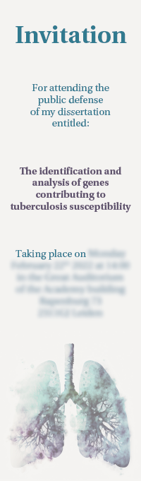 Afbeelding van een ontworpen proefschrift met omschrijving identification and analysis of genes contributing to tuberculosis susceptibility